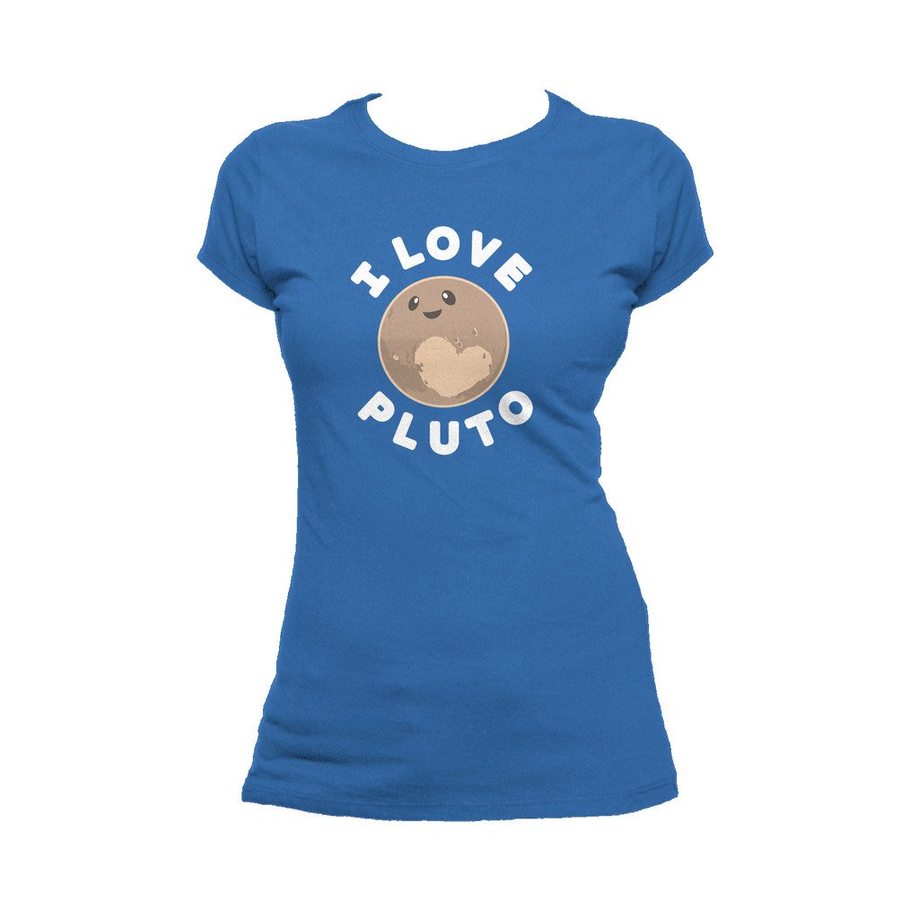 I Love Science I Love Pluto Official Women's T-shirt (Royal Blue) - Urban Species Ladies Short Sleeved T-Shirt