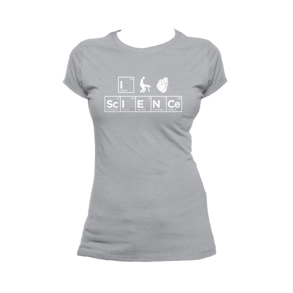 I Love Science I (Stick Figure Anatomical Heart) Science Official Women's T-shirt (Heather Grey) - Urban Species Ladies Short Sleeved T-Shirt