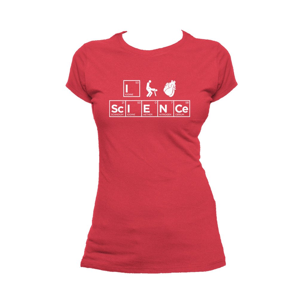 I Love Science I (Stick Figure Anatomical Heart) Science Official Women's T-shirt (Red) - Urban Species Ladies Short Sleeved T-Shirt