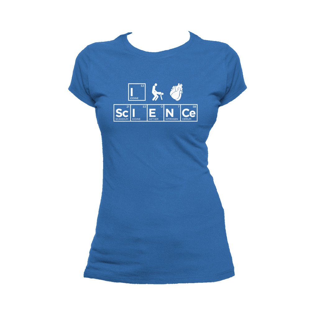 I Love Science I (Stick Figure Anatomical Heart) Science Official Women's T-shirt (Royal Blue) - Urban Species Ladies Short Sleeved T-Shirt
