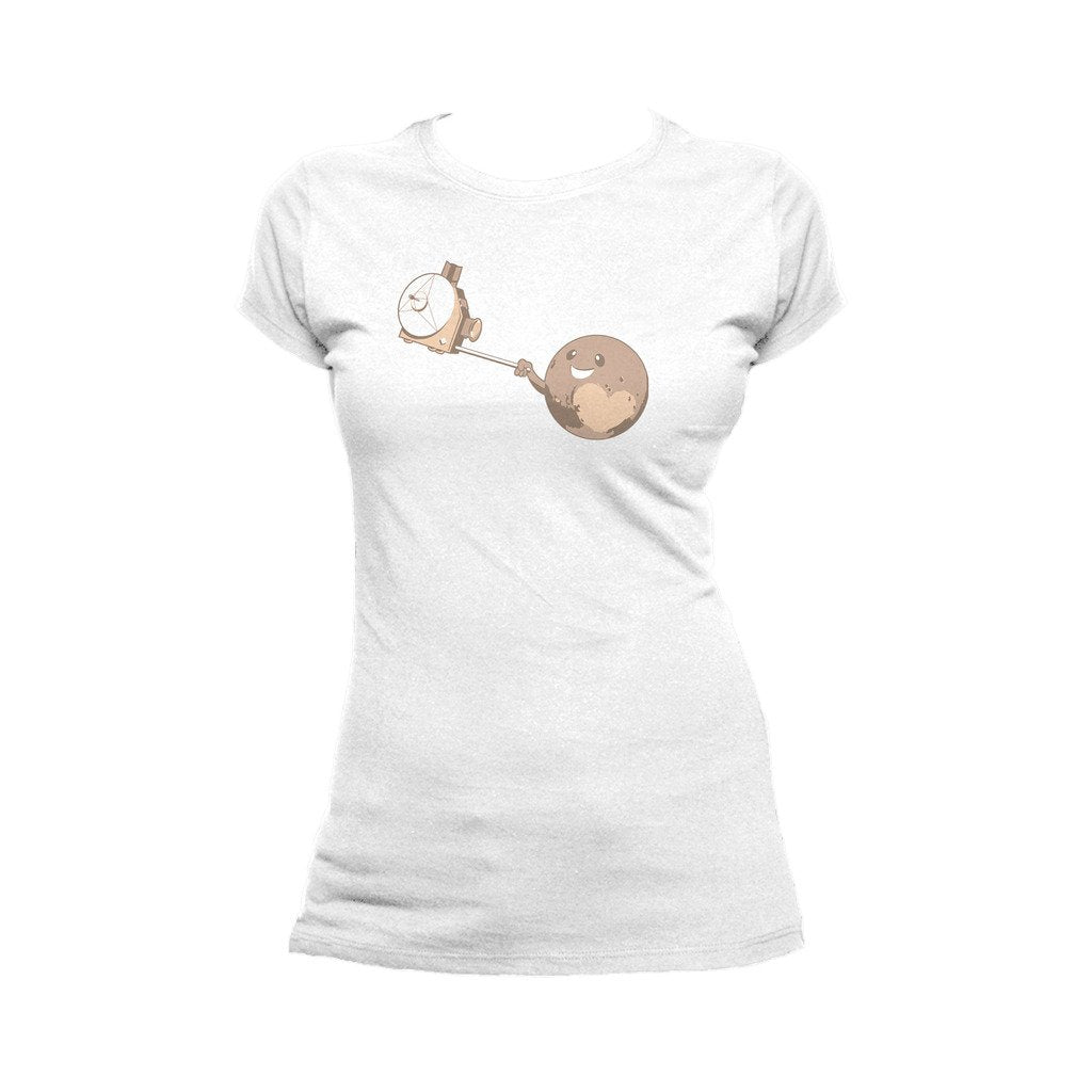 I Love Science Pluto Selfie Official Women's T-shirt (White) - Urban Species Ladies Short Sleeved T-Shirt