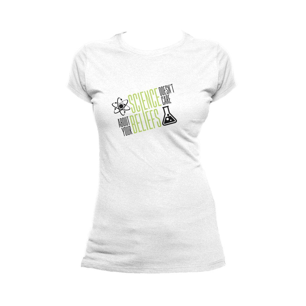 I Love Science Science Doesn't Care Official Women's T-shirt (White) - Urban Species Ladies Short Sleeved T-Shirt