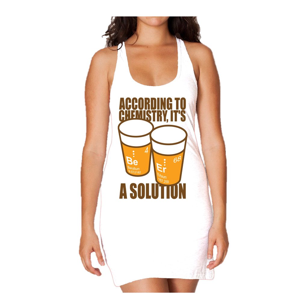 I Love Science Be-Er: It's A Solution Official Women's Long Tank Dress (White) - Urban Species Ladies Long Tank Dress