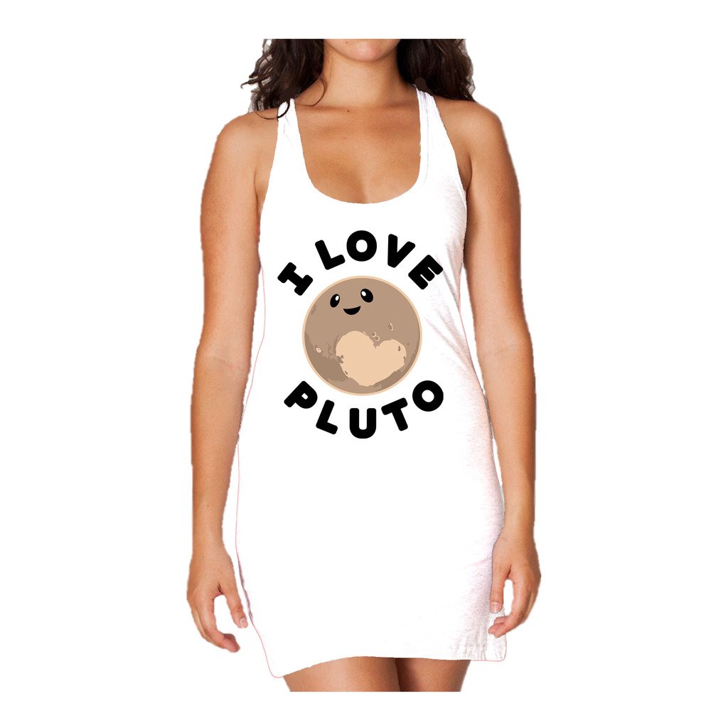 I Love Science I Love Pluto Official Women's Long Tank Dress (White) - Urban Species Ladies Long Tank Dress