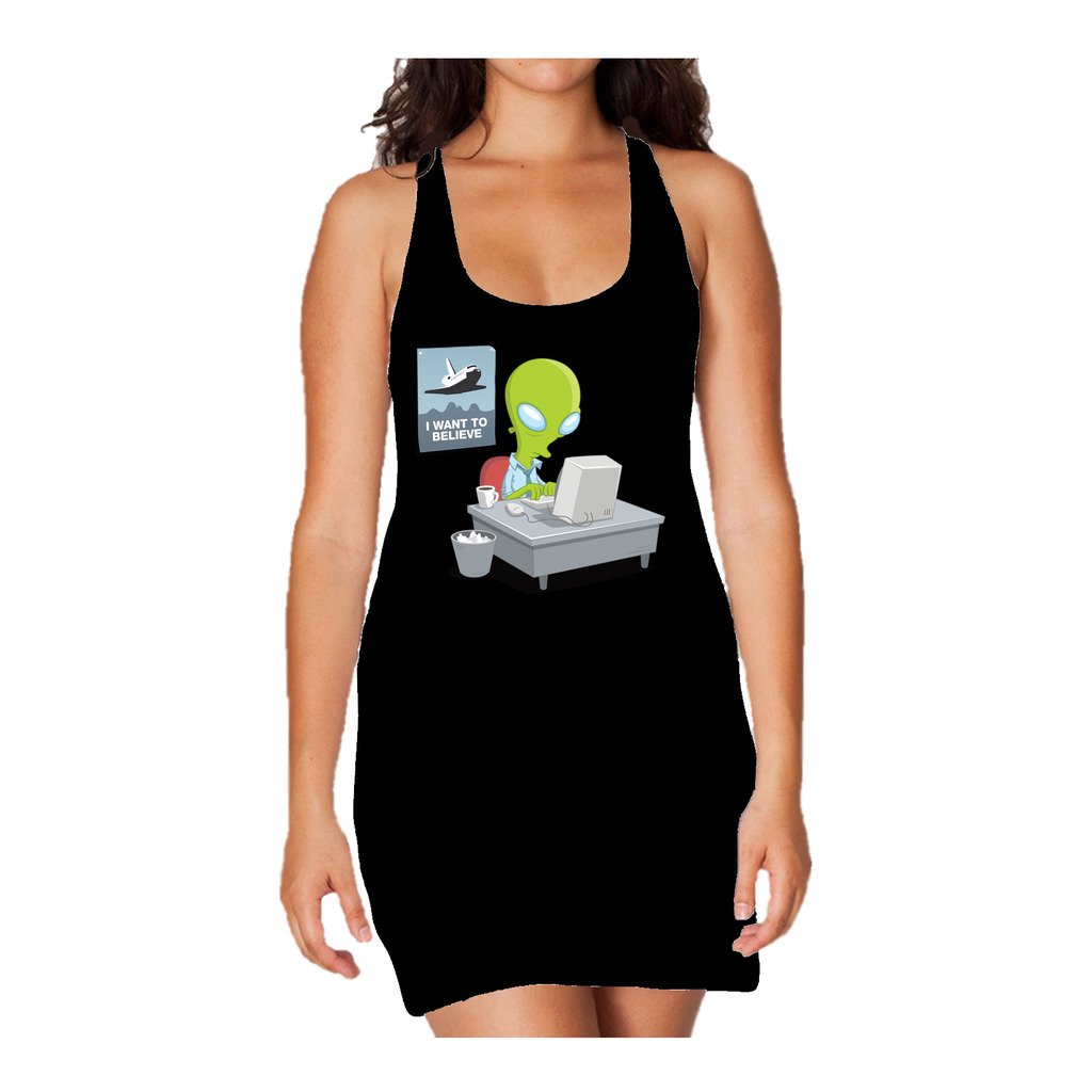 I Love Science I Want To Believe Official Women's Long Tank Dress (Black) - Urban Species Ladies Long Tank Dress