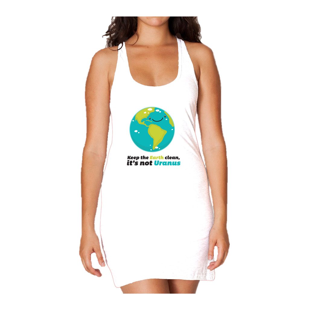 I Love Science Keep The Earth Clean It's Not Uranus Official Women's Long Tank Dress (White) - Urban Species Ladies Long Tank Dress