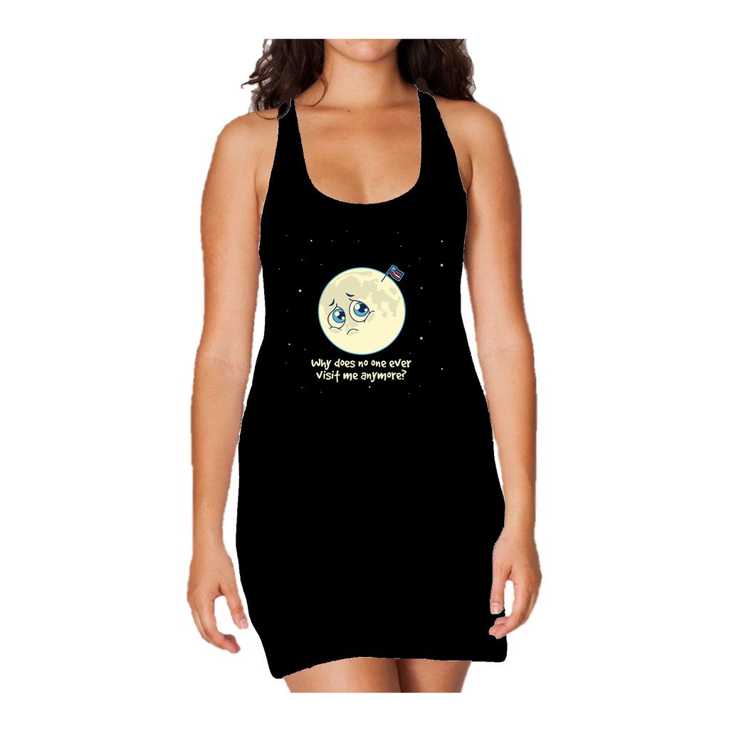 I Love Science Sad Moon Official Women's Long Tank Dress (Black) - Urban Species Ladies Long Tank Dress