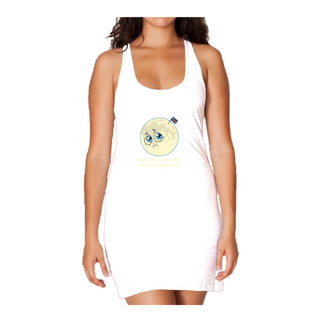 I Love Science Sad Moon Official Women's Long Tank Dress (White) - Urban Species Ladies Long Tank Dress