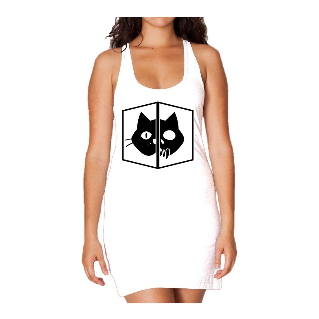 I Love Science Schrodinger's Cat Official Women's Long Tank Dress (White) - Urban Species Ladies Long Tank Dress