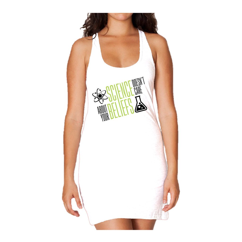 I Love Science Science Doesn't Care Official Women's Long Tank Dress (White) - Urban Species Ladies Long Tank Dress