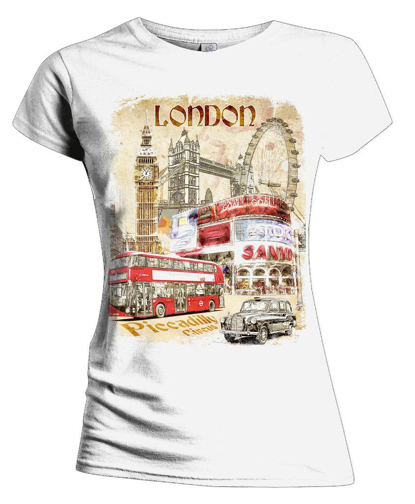 Urban Attitude London Calling Fusion Picadilly Circus Women's T-shirt (White)