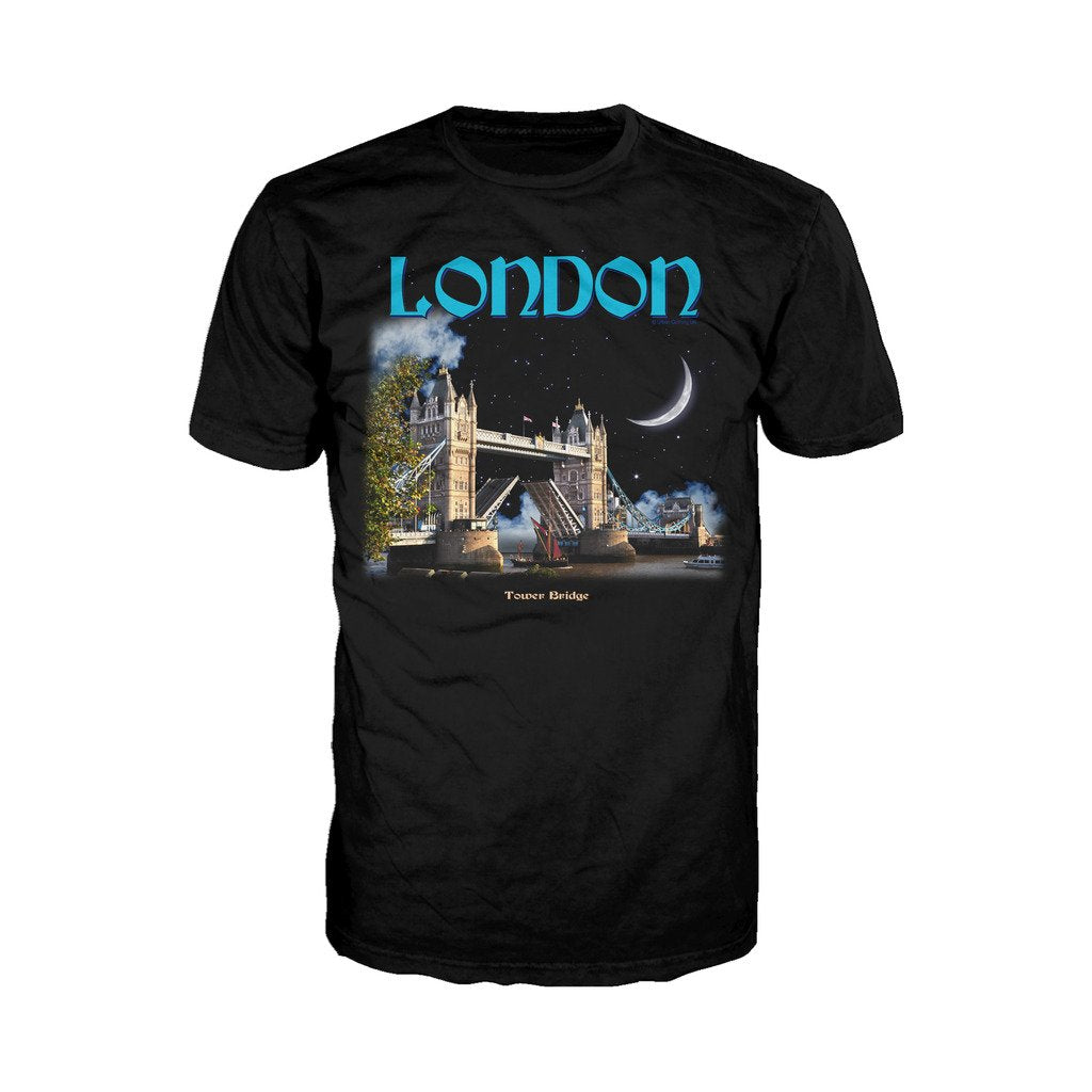 London Tower Bridge - Moonlight Men's T-shirt (Black) - Urban Species Mens Short Sleeved T-Shirt