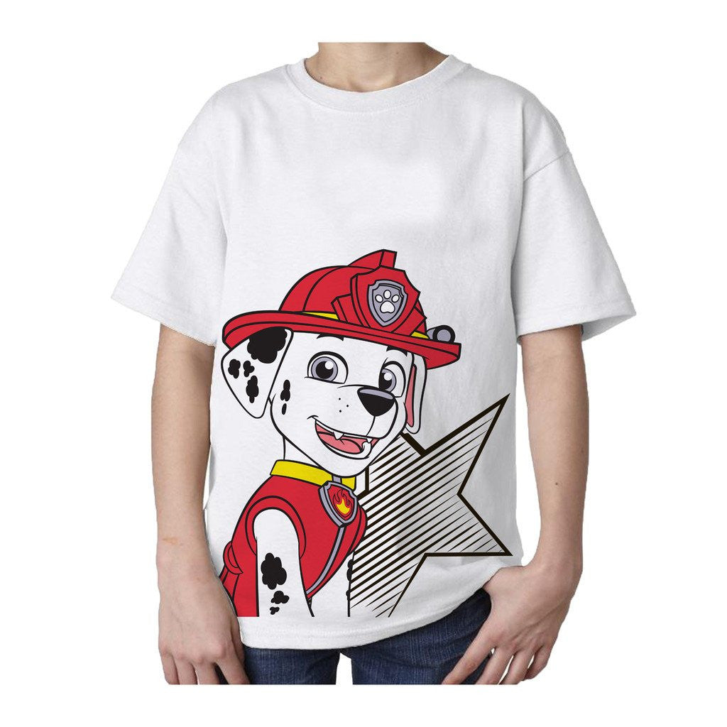 Paw Patrol Marshall Star Official Kid's T-Shirt (White AOP) - Urban Species Kids Short Sleeved T-Shirt