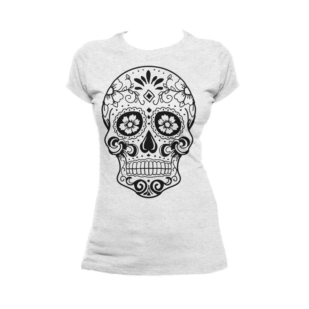 Sugar Skull Women's T-shirt (Heather Grey) - Urban Species Ladies Short Sleeved T-Shirt