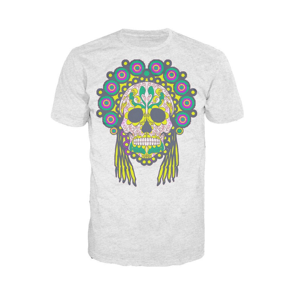 Sugar Skull Head Dress Skull Men's T-shirt (Heather Grey) - Urban Species Mens Short Sleeved T-Shirt