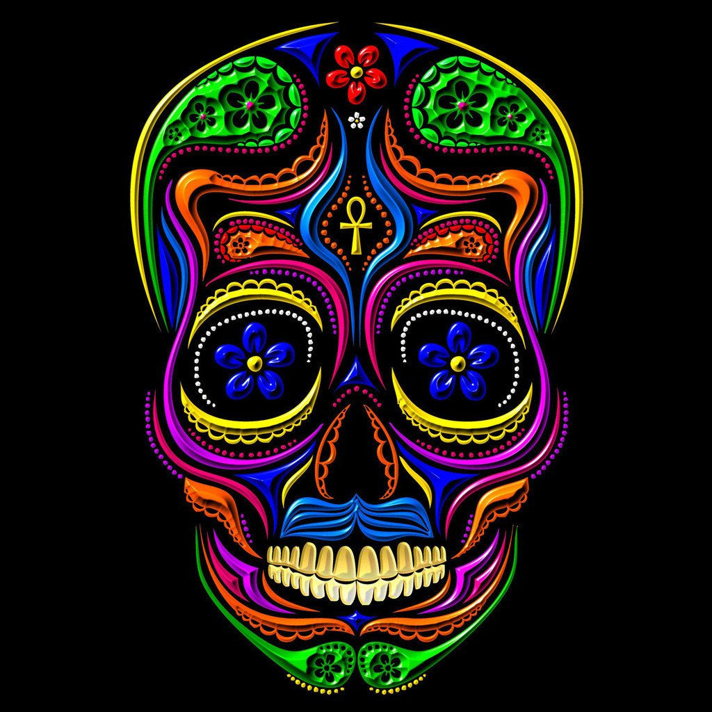 Sugar Skull Mexican Skull Men's T-shirt (Black) - Urban Species Mens Short Sleeved T-Shirt
