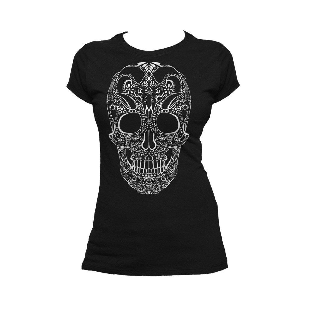 Sugar Skull Tattoo Skull Women's T-shirt (Black) - Urban Species Ladies Short Sleeved T-Shirt