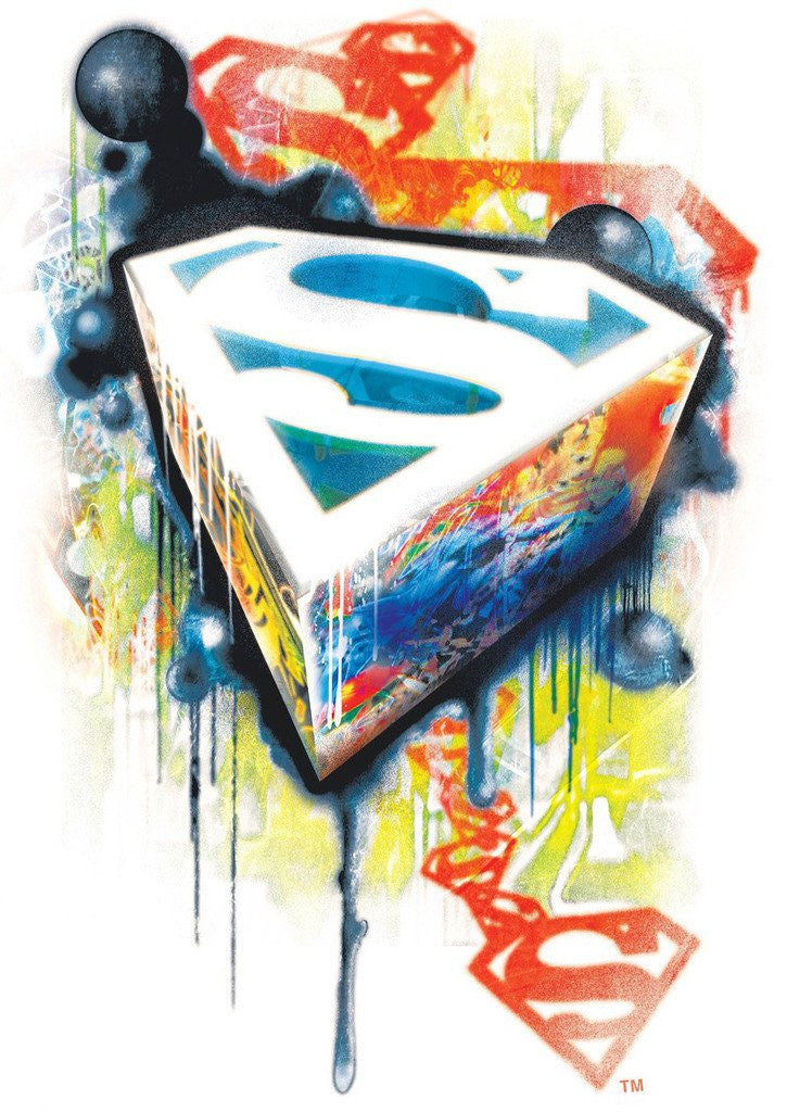 DC Comics Superman Graffiti Official Men's T-shirt White - Urban Species Design Close Up