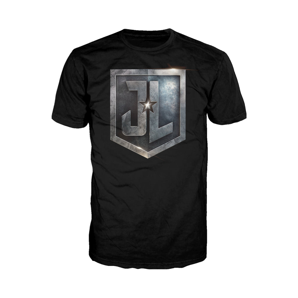 DC Justice League Logo Metallic Official Men's T-shirt (Black) - Urban Species Mens Short Sleeved T-Shirt