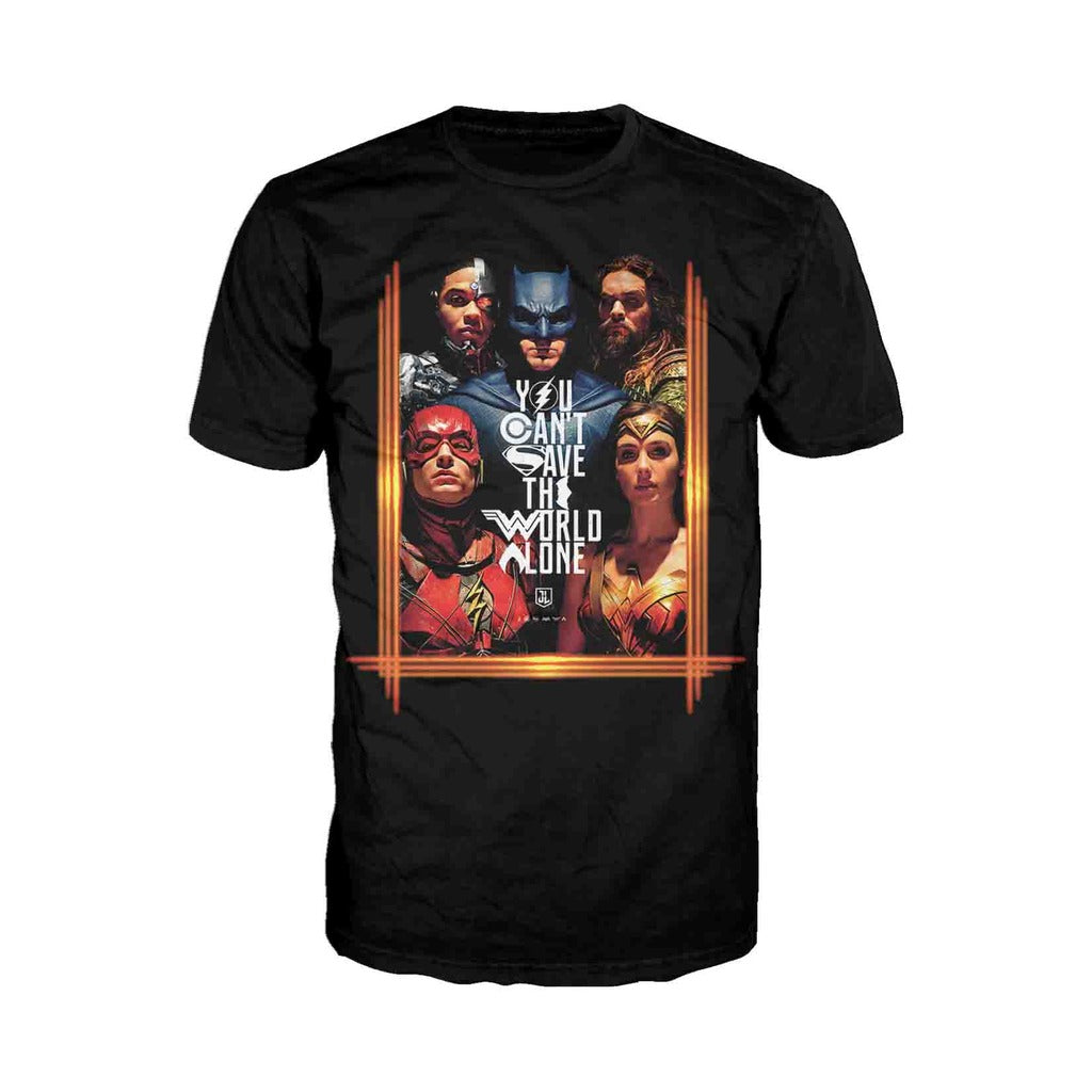 DC Justice League Poster Save The World Official Men's T-shirt (Black) - Urban Species Mens Short Sleeved T-Shirt