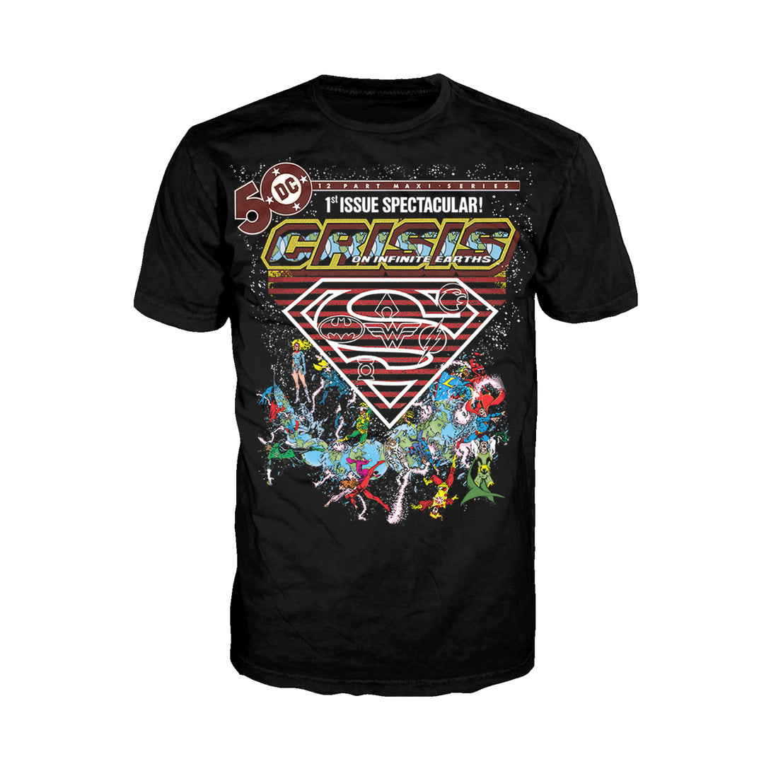 DC Comics Crisis Logo Justice League Official Men's T-shirt Black - Urban Species
