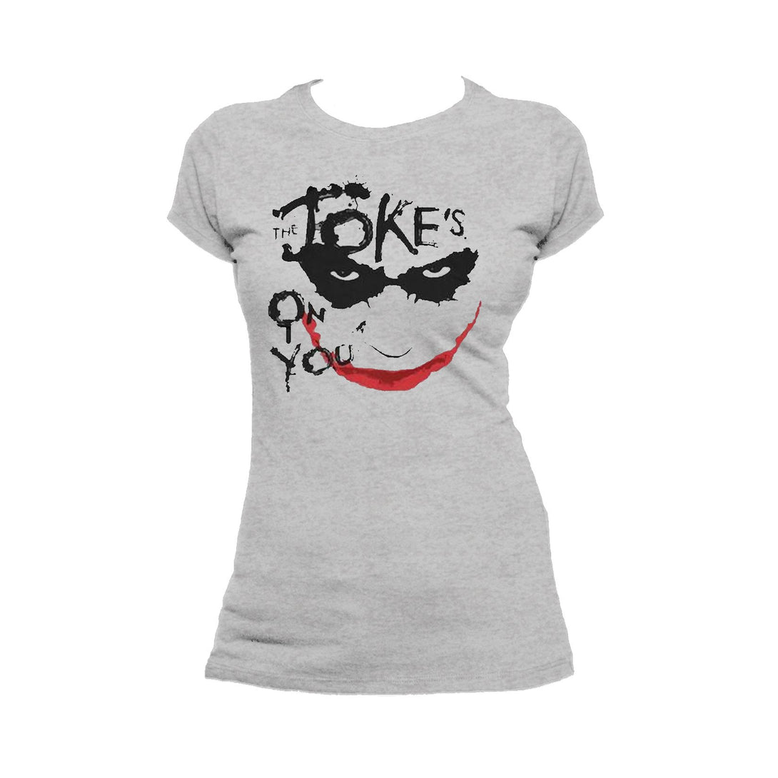 DC Batman Dark Knight Joker Stencil Official Women's T-shirt (Heather Grey) - Urban Species Ladies Short Sleeved T-Shirt