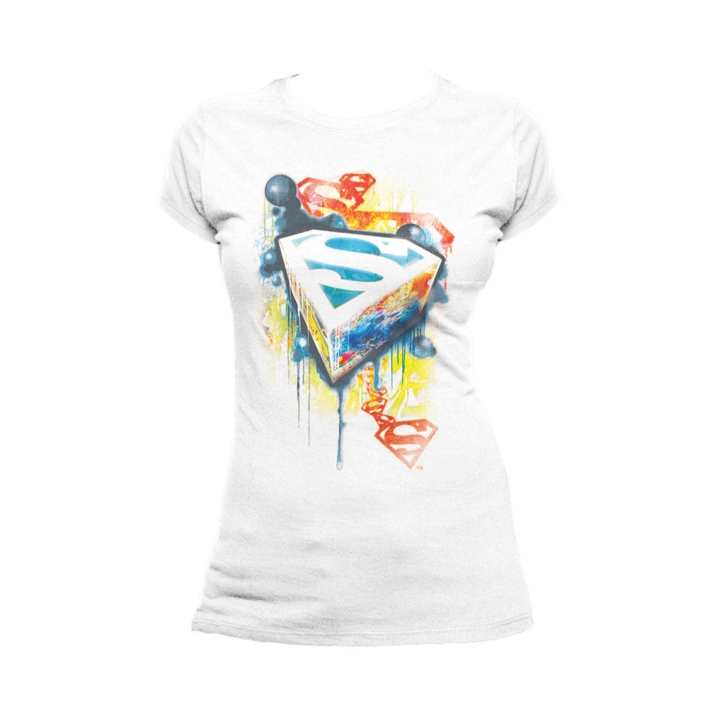 DC Comics Superman Graffiti Official Women's T-shirt White - Urban Species