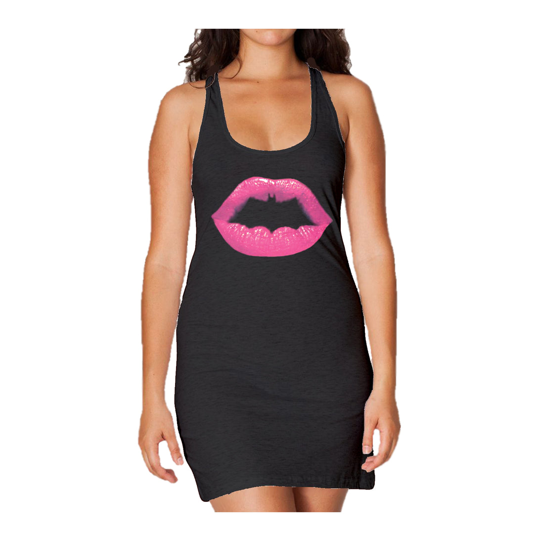 DC Comics Batgirl Logo Lips Official Women's Long Tank Dress Black - Urban Species