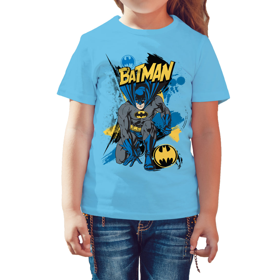 DC Comics Batman Crouch Official Kid's T-Shirt Sky Blue - Urban Species