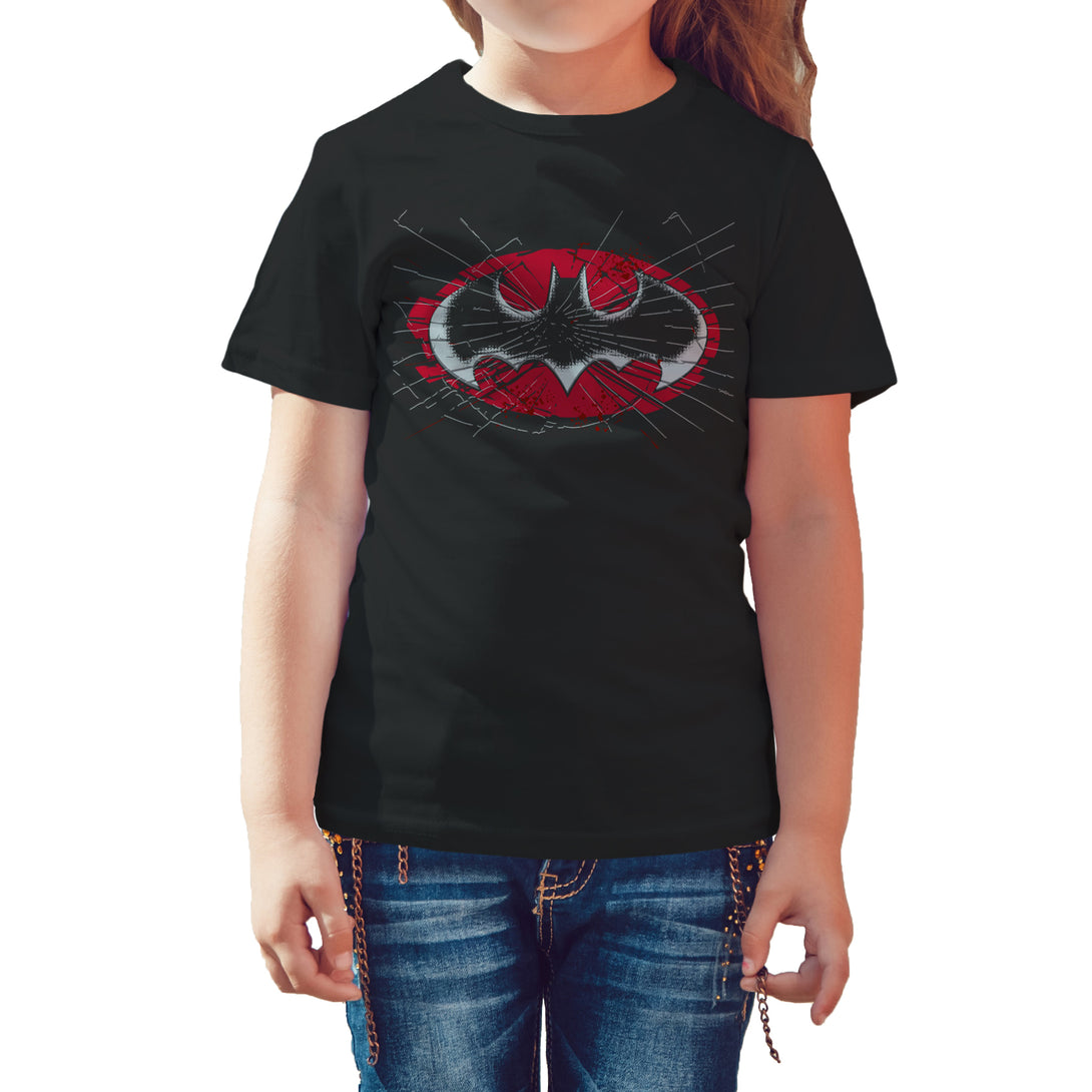 DC Comics Batman Logo Glass Official Kid's T-Shirt Black - Urban Species