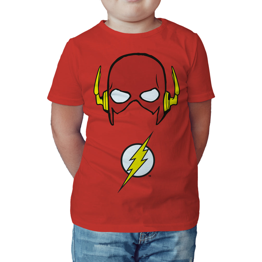 DC Comics Flash Logo Mask Official Kid's T-Shirt Red - Urban Species