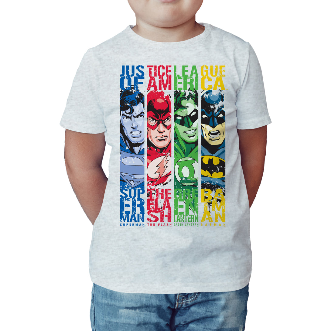 DC Comics Justice League Stripped Official Kid's T-shirt Sports Grey - Urban Species 