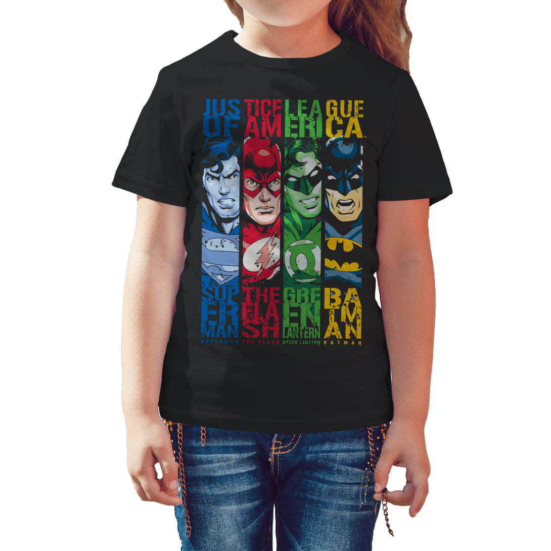 DC Comics Justice League Stripped Official Kid's T-Shirt Black - Urban Species