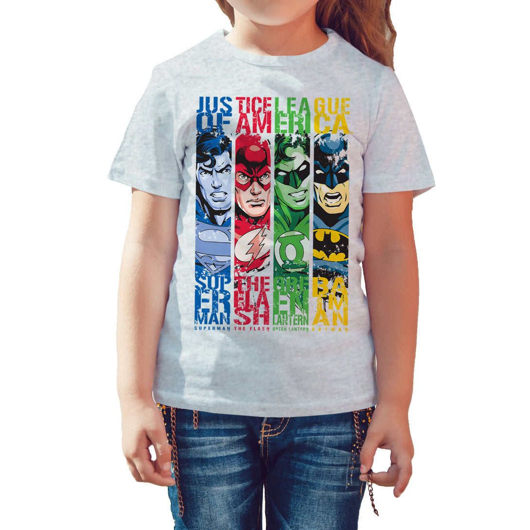 DC Comics Justice League Stripped Official Kid's T-shirt Sports Grey - Urban Species