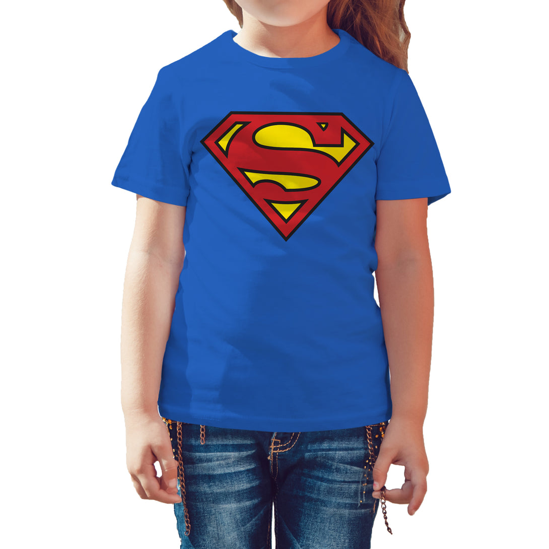 DC Comics Superman Logo Classic Official Kid's T-shirt Blue - Urban Species
