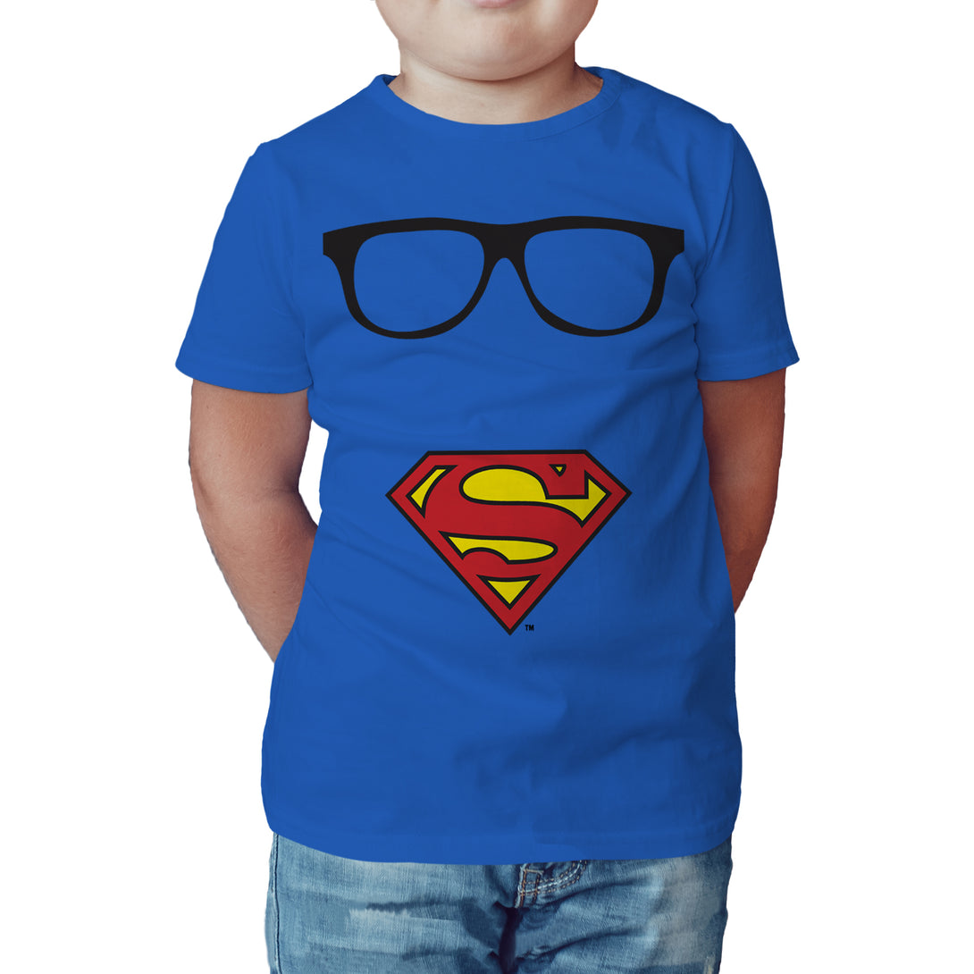 DC Comics Superman Logo Glasses Official Kid's T-Shirt (Royal Blue) - Urban Species Kids Short Sleeved T-Shirt