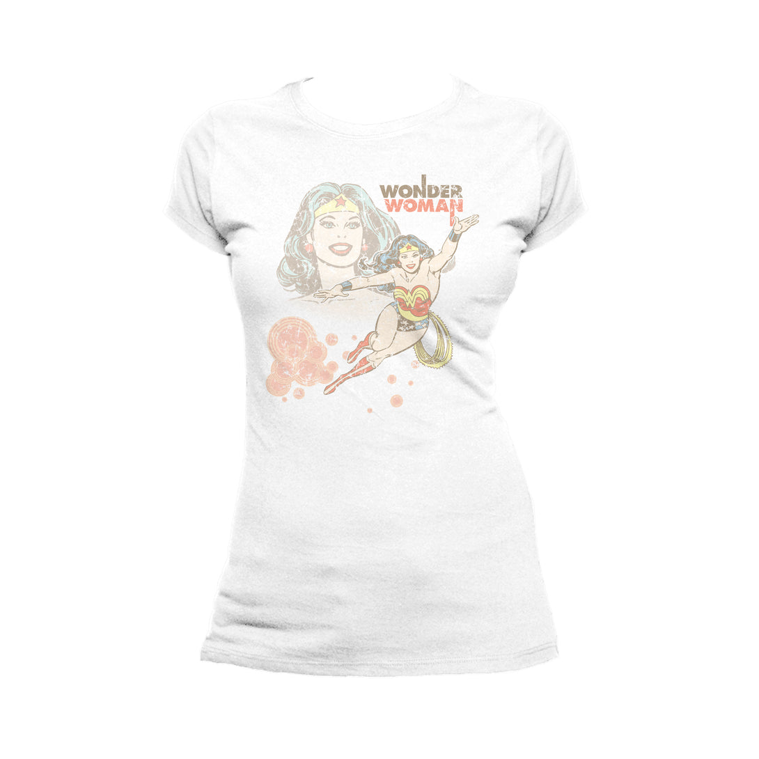 DC Comics Wonder Woman Retro Official Women's T-shirt (White) - Urban Species Ladies Short Sleeved T-Shirt