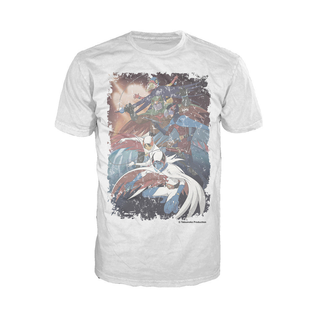 Gatchaman Planet Poster Distressed Official Men's T-shirt (White) - Urban Species Mens Short Sleeved T-Shirt