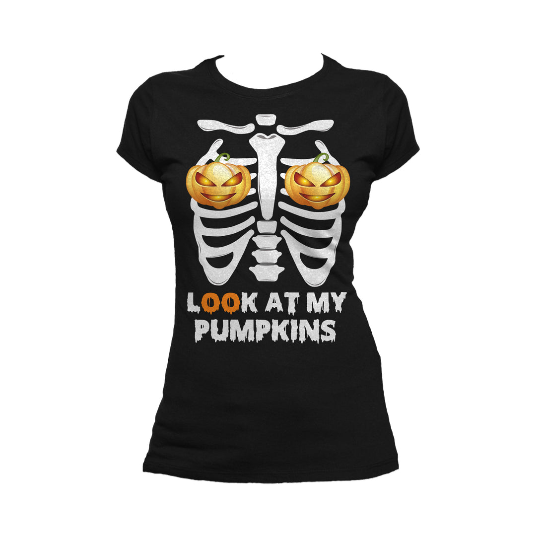 Urban Species Halloween Hipster Look At My Pumpkins Official Women's T-shirt (Black) - Urban Species Ladies Short Sleeved T-Shirt
