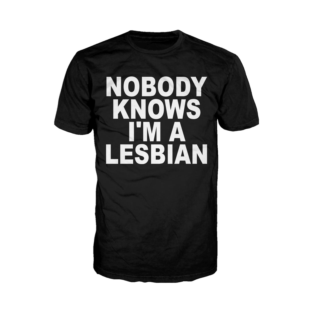 Urban Attitude Just for Lolz Nobody Knows I'm a Lesbian Men's Joke T-shirt (Black)