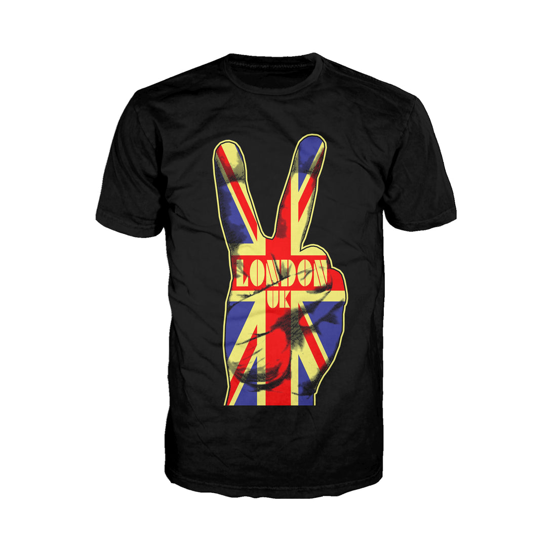 Urban Attitude London Calling Union Jack Victory Sign Men's T-Shirt (Black)