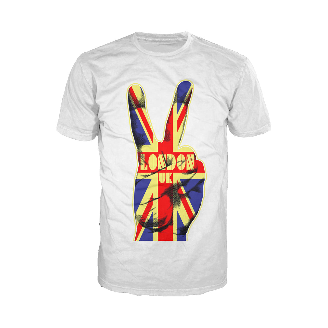 Urban Attitude London Calling Union Jack Victory Sign Men's T-Shirt (White)