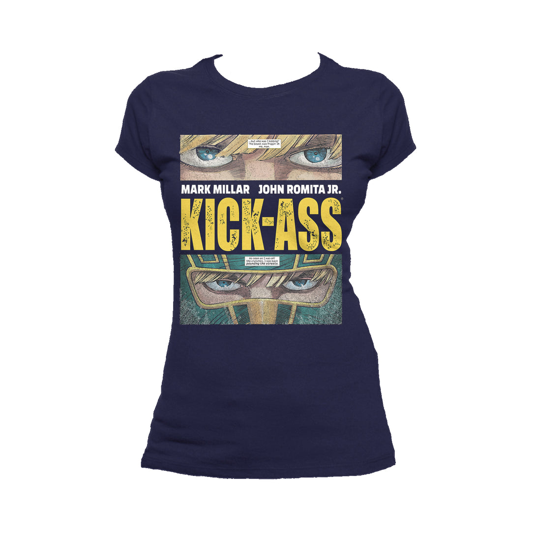 Kick Ass Logo Close Up Official Women's T-Shirt (Navy) - Urban Species Ladies Short Sleeved T-Shirt