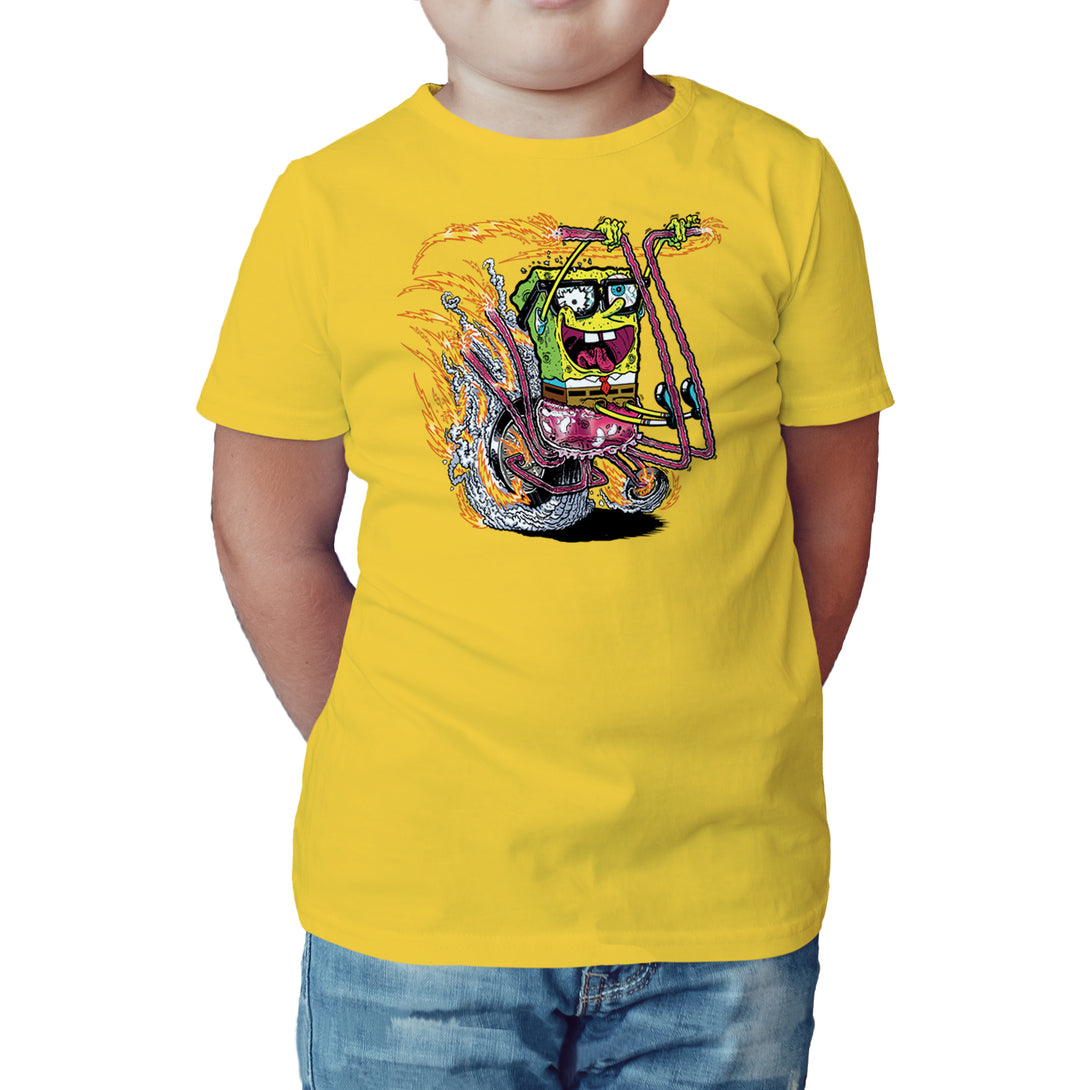 SpongeBob SquarePants Comic Bike Official Kid's T-Shirt (Yellow) - Urban Species Kids Short Sleeved T-Shirt