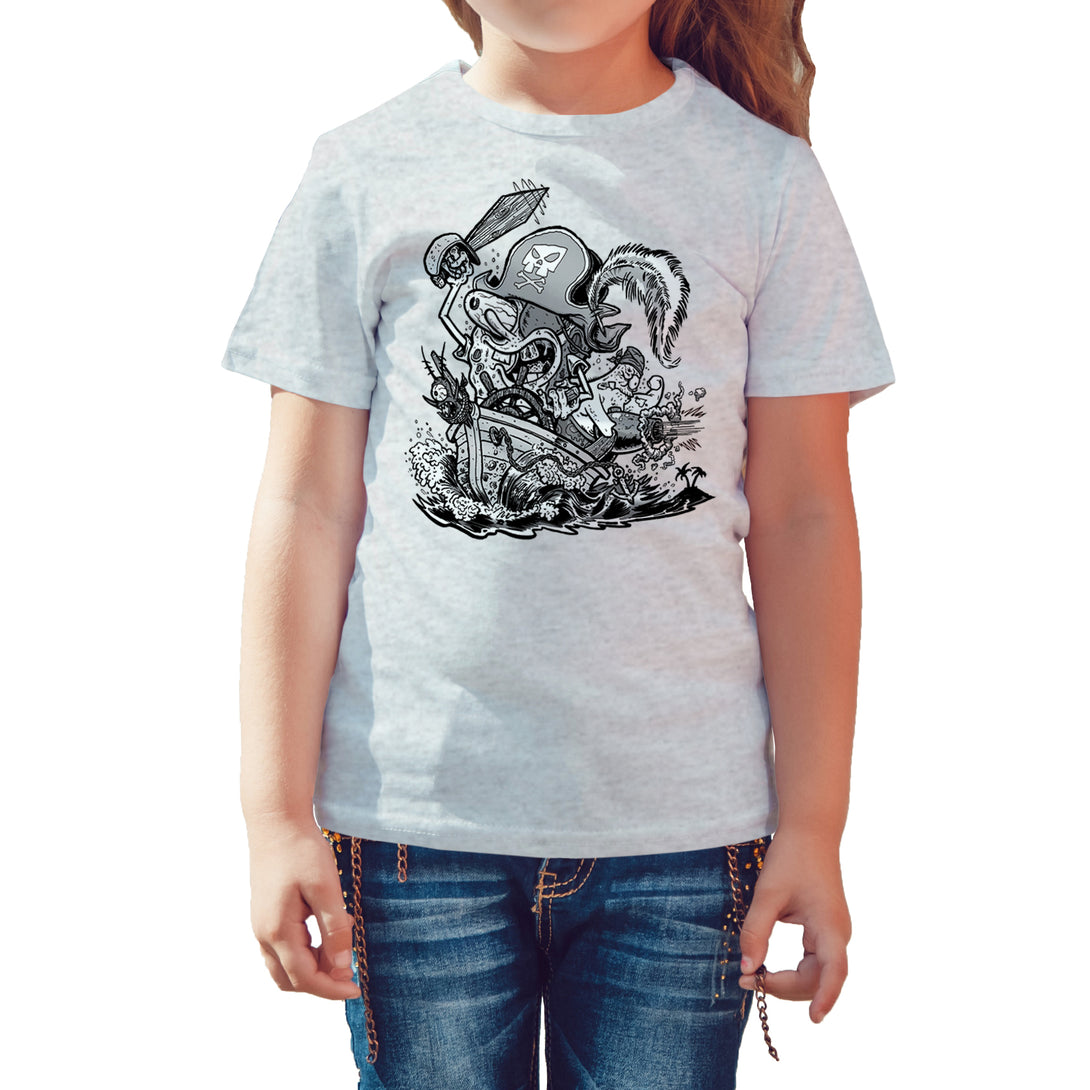 SpongeBob SquarePants Comic Pirate Official Kid's T-Shirt (Heather Grey) - Urban Species Kids Short Sleeved T-Shirt
