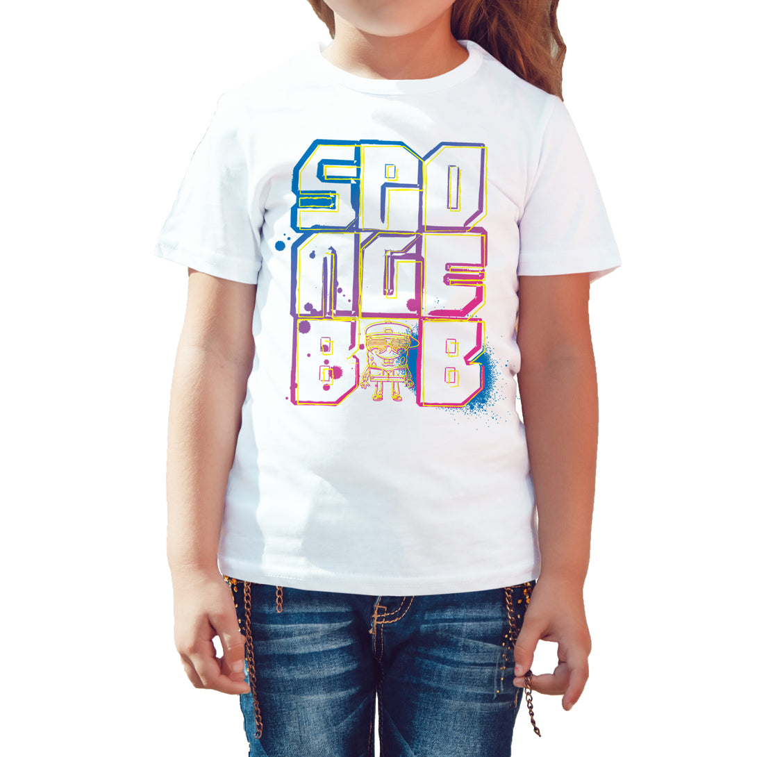 SpongeBob SquarePants Stencil Official Kid's T-Shirt (White) - Urban Species Kids Short Sleeved T-Shirt