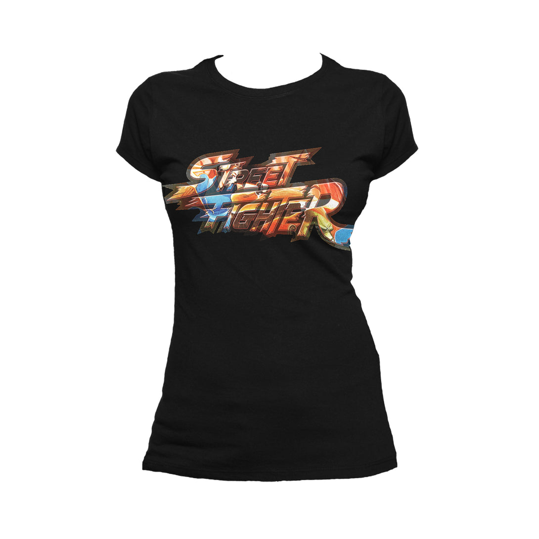 Street Fighter Logo Chun Li Kick Official Women's T-shirt (Black) - Urban Species Ladies Short Sleeved T-Shirt