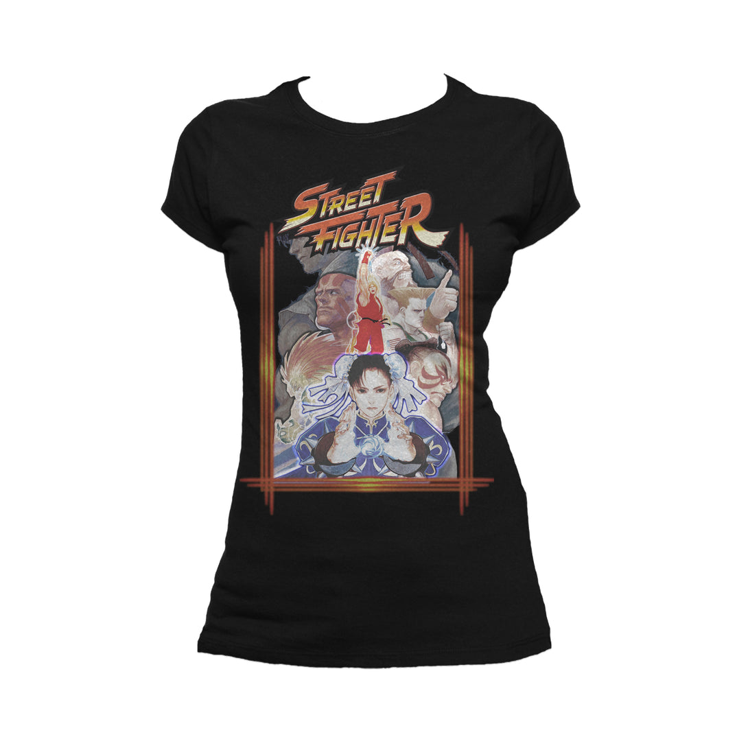 Street Fighter Poster Cover Frame Official Women's T-shirt (Black) - Urban Species Ladies Short Sleeved T-Shirt