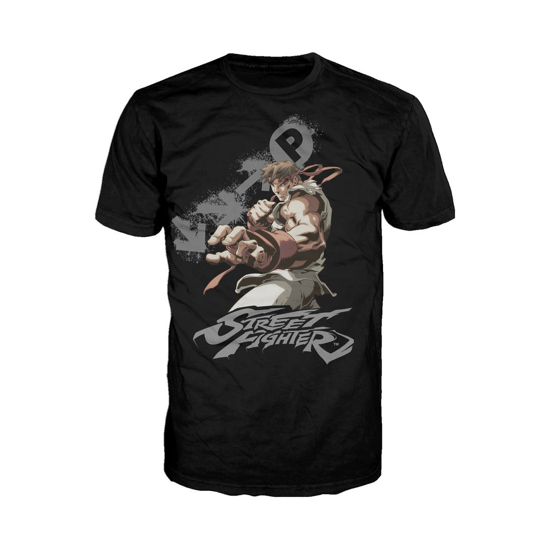 Street Fighter Ryu Portrait Fireball Official Men's T-Shirt (Black) - Urban Species Mens Short Sleeved T-Shirt