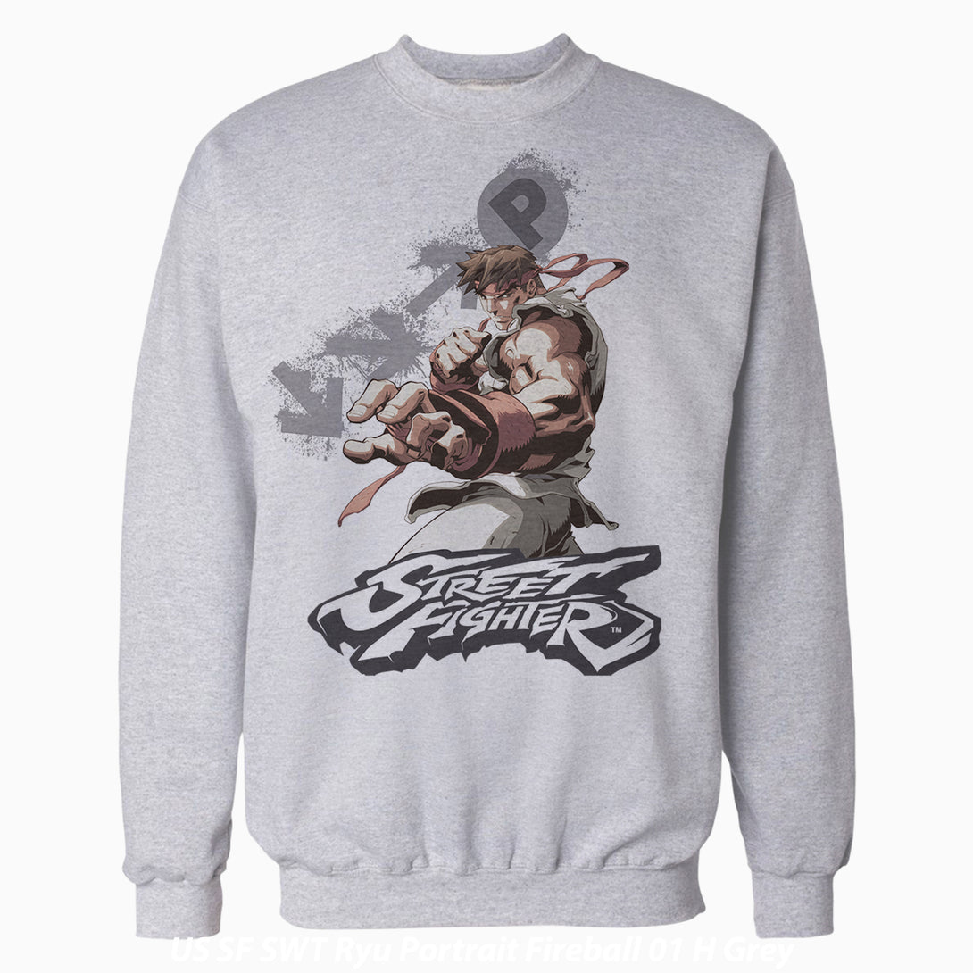 Street Fighter Ryu Portrait Fireball Official Sweatshirt (Heather Grey) - Urban Species Sweatshirt